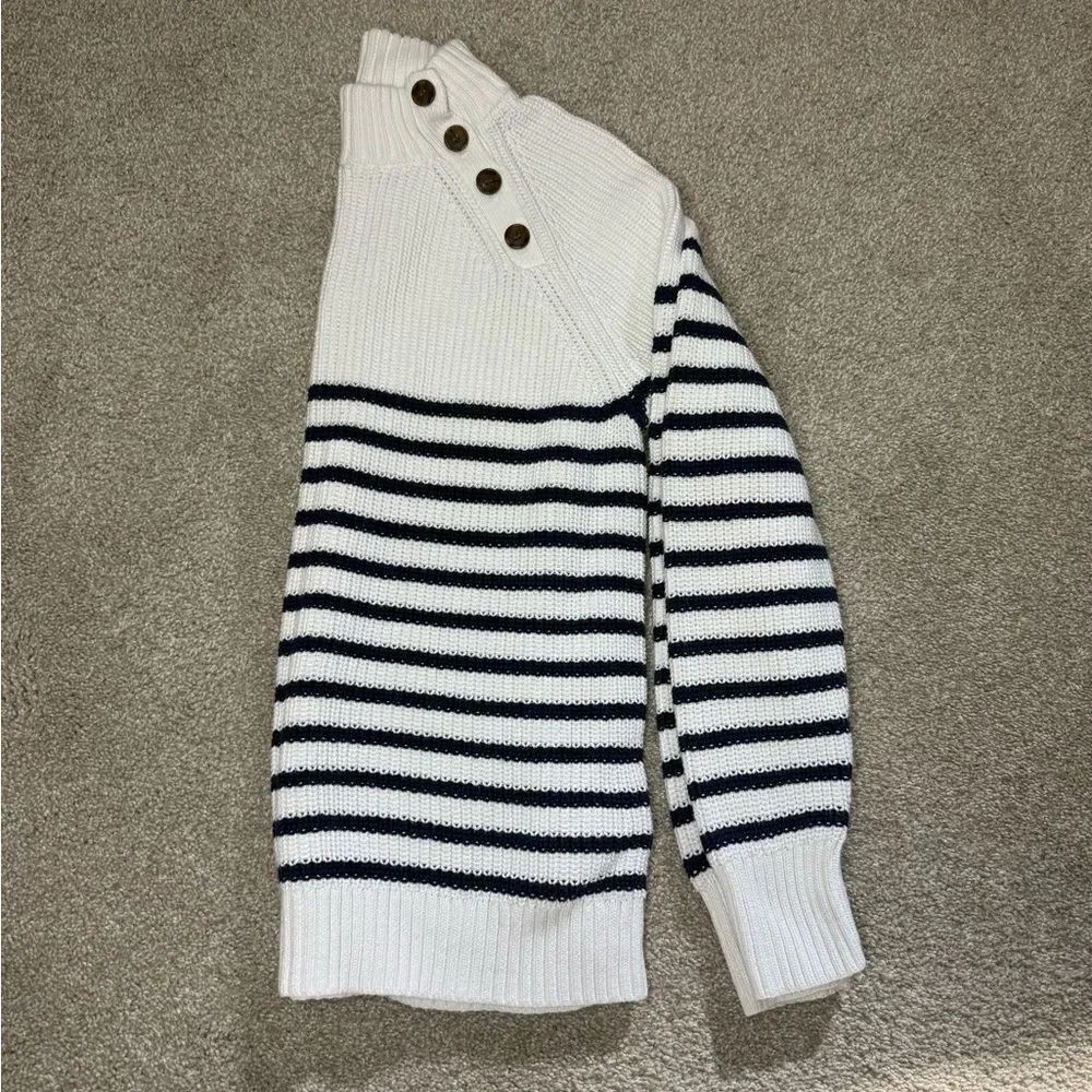 J Crew Striped Mockneck Button Sweater